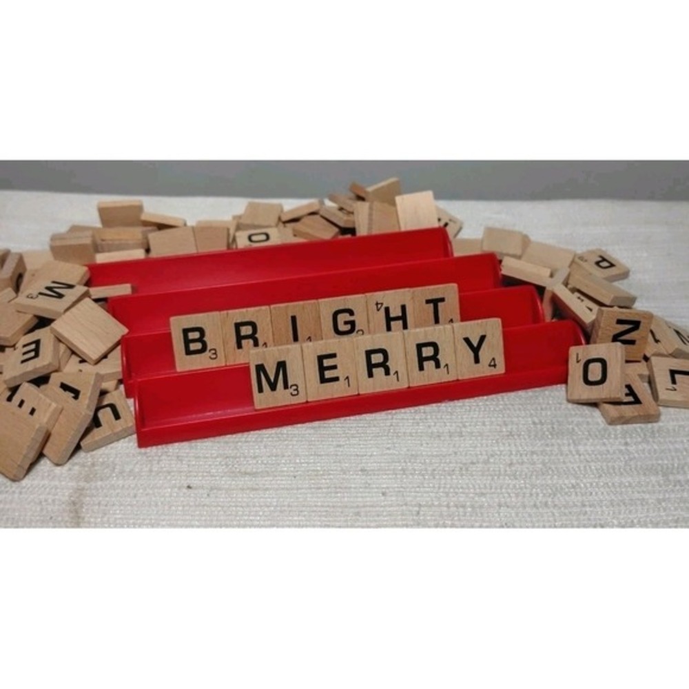 Scrabble Wooden Letter‎ Tiles & Red Plastic Tile Racks – Crafter's Lot for...